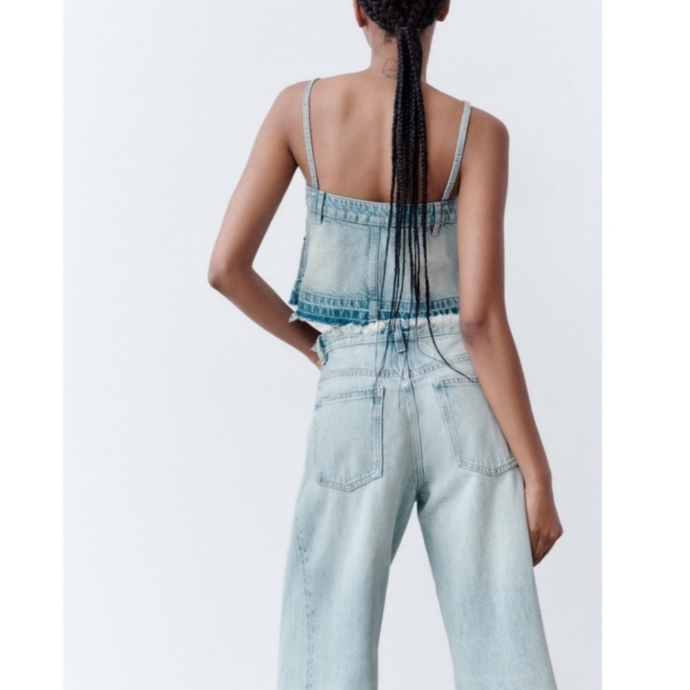 NWT Zara Denim Crop Cami Top Size Small - Picture 3 of 8